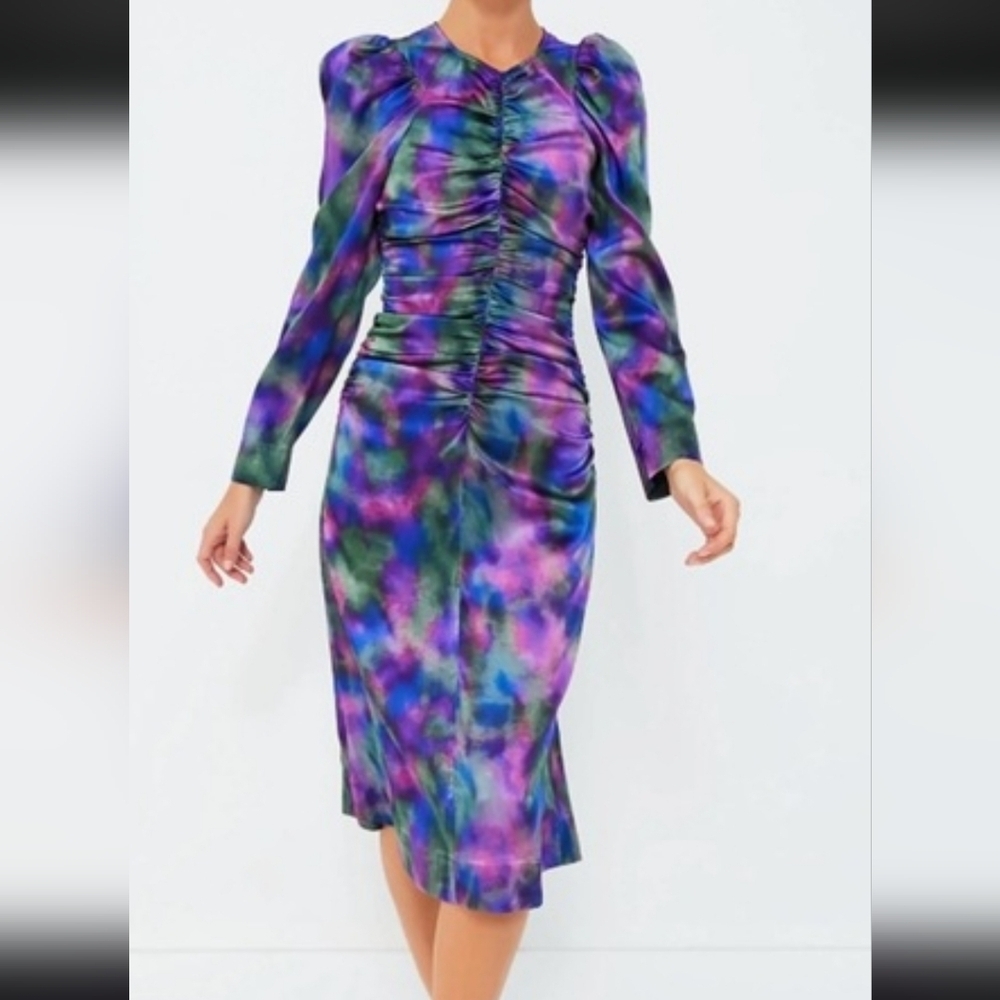 Ganni Organic Silk Multicolor Long Sleeve Dress Size 36 Fits Like a Small